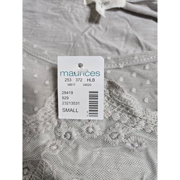 Maurices small gray shirt with lace and embroidery new with tags - Picture 7 of 9